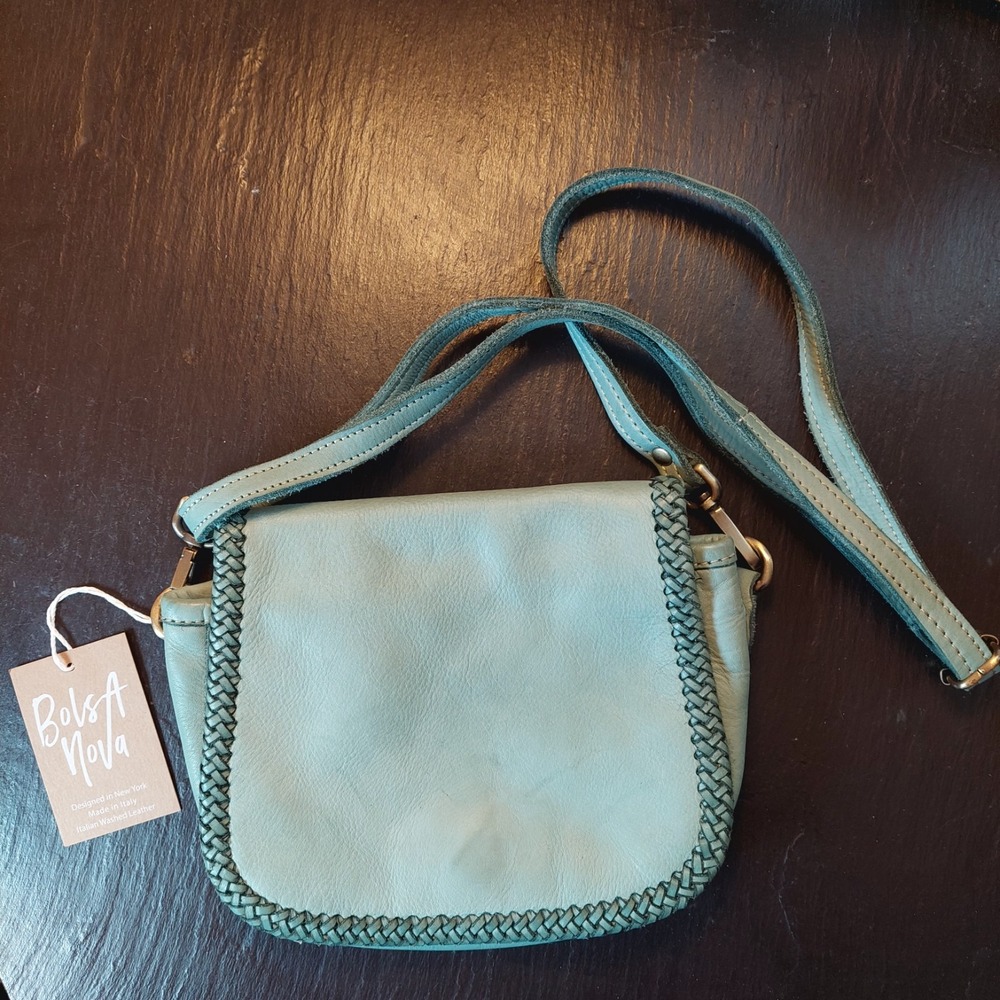 Bolsa Nova Womens Naples Italian Leather Crossbody Saddlebag Pistachio $240 NEW! - Picture 2 of 10